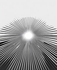 Fototapeta premium Radiating black lines converge toward a bright white central point against a gradient background, creating a dramatic, energetic visual effect
