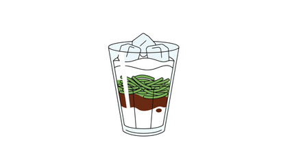 Refreshing Layered Beverage with Ice and Garnish in a Tall Glass Isolated on White dessert bowl hand drawn illustration outline es cendol indonesia food