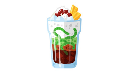 Refreshing Dessert Drink with Colorful Layers and Sweet Toppings