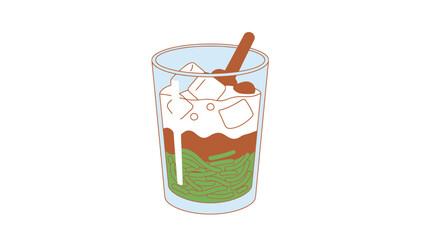 Refreshing Layered Beverage with Cream and Ice in Glass dessert bowl hand drawn illustration outline es cendol indonesia food