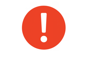 Exclamation mark icon symbolizing warning, alert, danger, and important notification. Red circle with white symbol