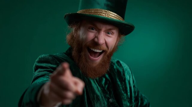 Happy Leprechaun Celebrating St. Patrick's Day Points at the Camera