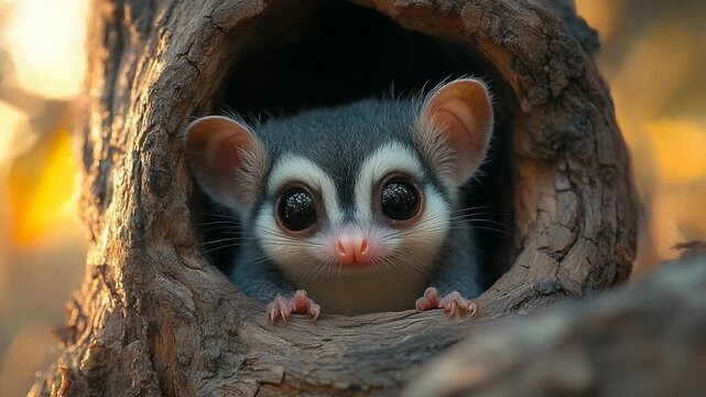 Adorable Dormouse Peeking Out of Tree Hollow - A Wildlife Encounter.