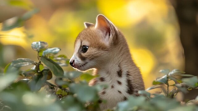 Adorable Fennec Fox Cub in Lush Green Foliage.