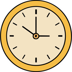 Simple Yellow Clock Face With Black Hour Minute Hands And Second Hand Showing Ten Past Ten On A Cream Colored Dial With Black Hour Markers Isolated On Black Background