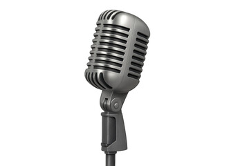 Vintage retro microphone on stand, iconic equipment for recording, podcasting, broadcasting, and live music performance