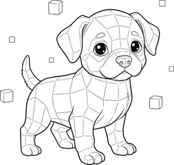 Colorful Low Poly Puppy Illustration – Geometric Cute Dog Art with Gradient Polygon Shapes and Floating Cubes | Modern Animal Design for Print and Digital Use