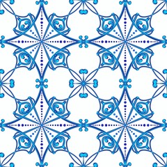 Seamless pattern with blue glazed tiles