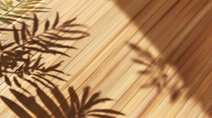 Obraz premium Bamboo Surface With Shadows From Tropical Leaves, Promoting an Organic Lifestyle With Natural Elements