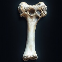 Obraz premium Close-up of a large weathered bone against a black background showing detailed textures and porous surface