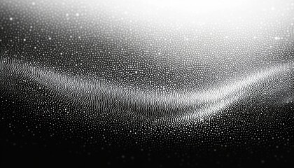 Abstract black and white wave-like pattern formed by densely packed small dots creating a dynamic and flowing visual effect