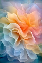 Large flowing pastel shapes forming an abstract luminous flower-like arrangement