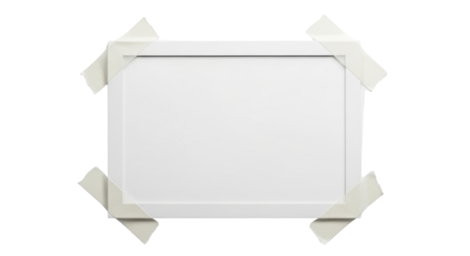 Blank instant photo frame mockup secured with adhesive masking tape for memory display. isolated PNG with Transparent Background - Powered by Adobe