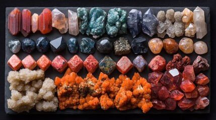 Exquisite Variety of Natural Gemstones Arranged on a Dark Background