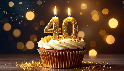 Delicious Frosted Cupcake with Decorative 40 Candle Perfect for Birthday Celebration Dessert Display