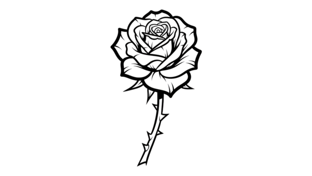 A minimalist illustration of a rose depicted in white outline against a stark black backdrop here. - Powered by Adobe