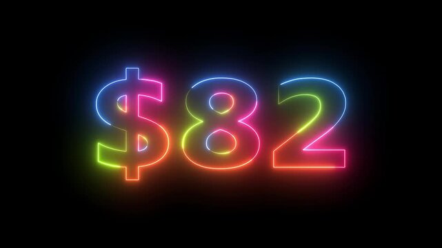 $82 neon glowing text colorful motion