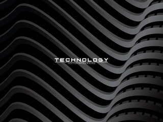 Abstract futuristic dark black background with wave design. Realistic 3d wallpaper with luxurious flowing lines. Perfect background for posters, websites, brochures, banners, applications, etc.