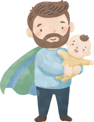 Super Dad Watercolor Clipart &ndash; Fatherhood Men&rsquo;s Day Illustration