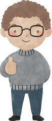 Boy With Glasses Watercolor Clipart &ndash; Smart Character for Men&rsquo;s Day Theme