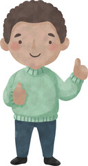 Smiling Boy Thumbs Up Watercolor Clipart &ndash; International Men&rsquo;s Day Element