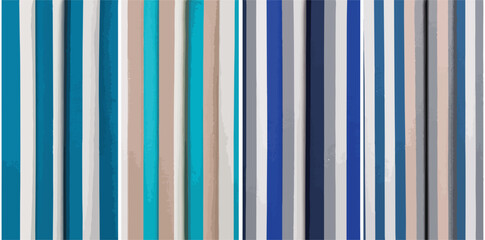 A modern vector striped pattern featuring a vibrant mix of blue, teal, beige, grey, and white vertical lines, perfect for abstract backgrounds.