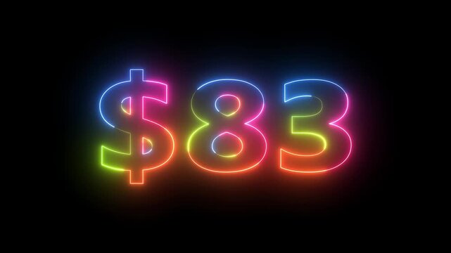 Neon light glowing dollar eighty-three motion