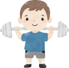 Weightlifting Boy Watercolor Clipart &ndash; Strength Theme for Men&rsquo;s Day