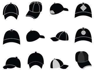 Baseball Cap Icon & Mockup Set – Minimalist Line Art and Realistic Front, Side, Back Views Collection