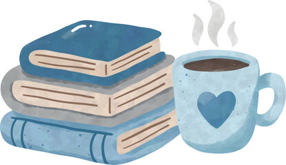 Watercolor Books and Coffee Clipart &ndash; International Men&rsquo;s Day Illustration