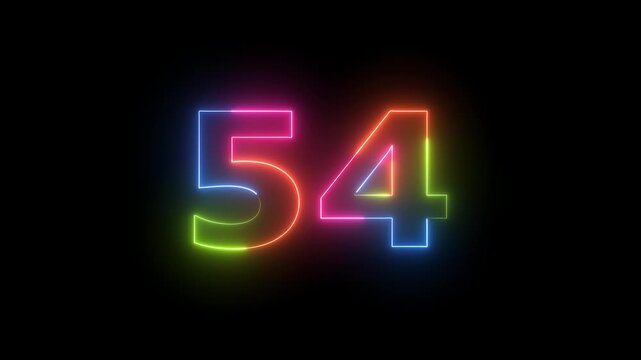 Number 54 glowing neon colorful animation