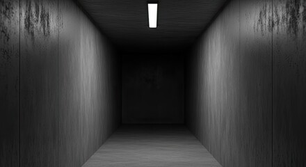 A dark, narrow hallway with a single light source at the end, creating a sense of mystery and suspense.
