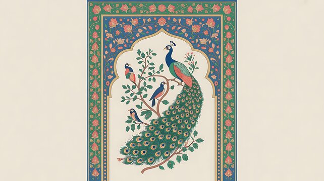 Modern illustration of a traditional Mughal wedding invitation in Indian style