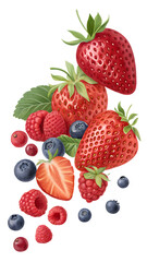 Berries and strawberries isolated on transparent background
