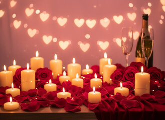 romantic candles on a red background
