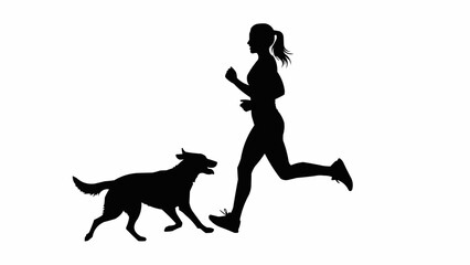 Silhouette of a woman and her dog jogging together for exercise.