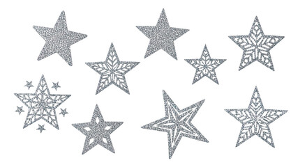 Obraz premium Silver glittery stars on a png transparent