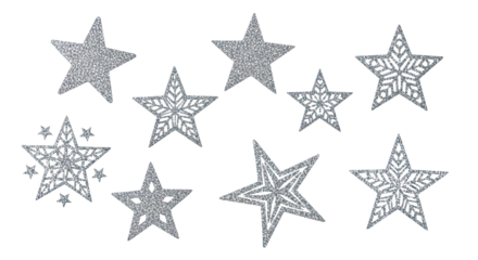 Silver glittery stars on a png transparent