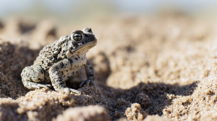 Obraz premium Macro view of a Sonoran Desert Toad resting on sandy terrain in natural sunlight. wildlife magazines, conservation campaigns, designed for wildlife conservation campaigns.