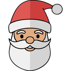 Stylized Illustration of Santa Claus Face with Red Hat White Beard and Moustache Minimalist Christmas Character Portrait Festive Holiday Icon
