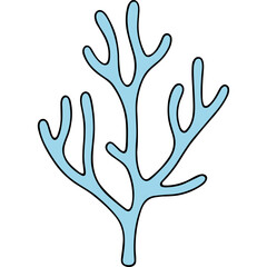 Stylized Light Blue Coral Branch Silhouette Against Black Background Simple Organic Shape Underwater Life Marine Element Abstract Marine Organism