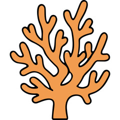 Stylized Orange Coral Branch Silhouette on Black Background Minimalist Ocean Reef Element