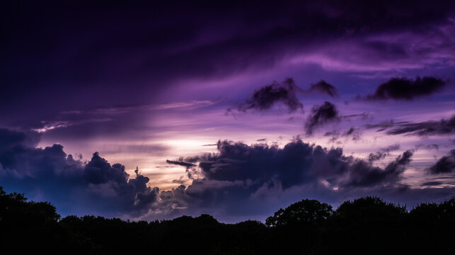 Dark purple storm clouds gathering before rainfall, dramatic sky formation, natural weather phenomenon. travel magazines, destination branding, designed for travel destination branding.