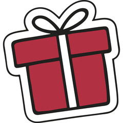 Stylized Red Gift Box with Black Ribbon and White Outline Isolated on Black Background Simple Graphic Element for Celebrations and Holidays