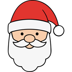 Stylized Santa Claus Face Red Hat White Beard Moustache Festive Christmas Character Simple Cartoon Illustration Isolated Black Background