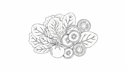 Hand drawn sketch of fresh salad ingredients illustration.