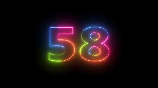 Number 58 neon light colorful glowing