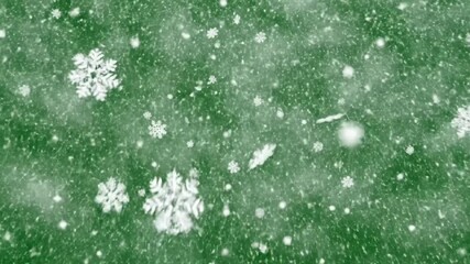 Snowflakes falling on green backdrop abstract winter scene - Powered by Adobe