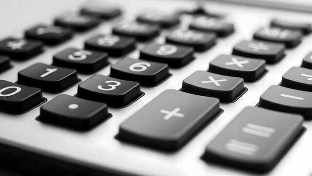 A close up shot of the keys on a calculator showing numbers and mathematical symbols in detail view - Powered by Adobe