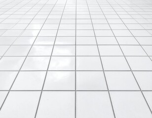 White tile surface with a grid-like pattern, perspective